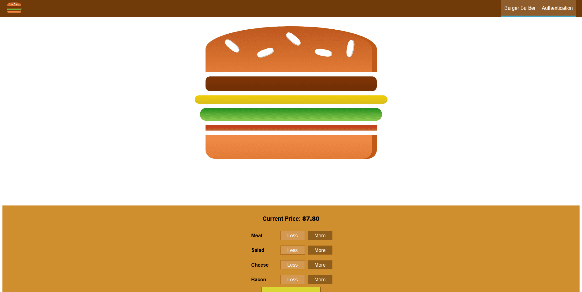 Screenshot of Burger Builder App